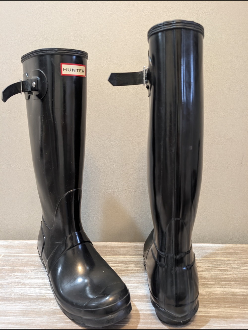 Hunter Original Tall Gloss Rain Boots Black Waterproof Rubber Size 10 Preppy - Picture 6 of 13